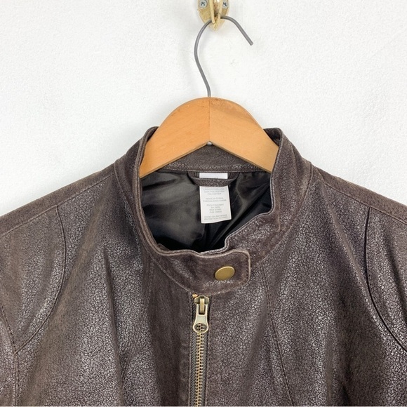 Genuine Leather Brown Moto Style Zip Up Mock Neck Jacket Sz M - Picture 4 of 9